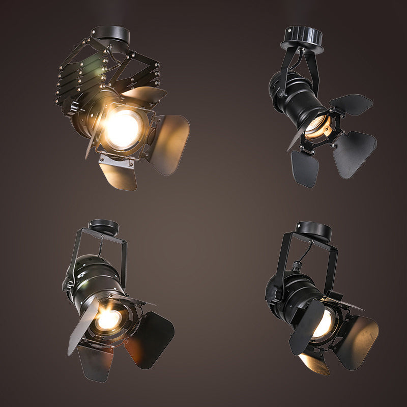 Modern Metal Flush Mount Spotlight With Adjustable Arm - Black Semi Mounted Light
