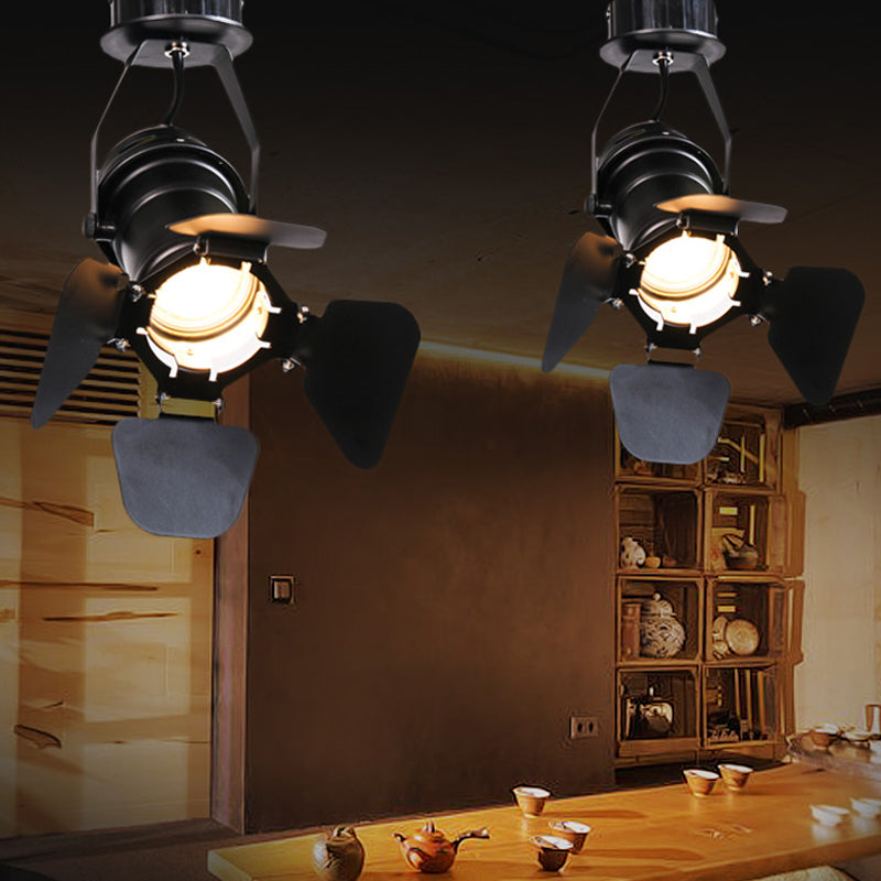 Modern Metal Flush Mount Spotlight With Adjustable Arm - Black Semi Mounted Light