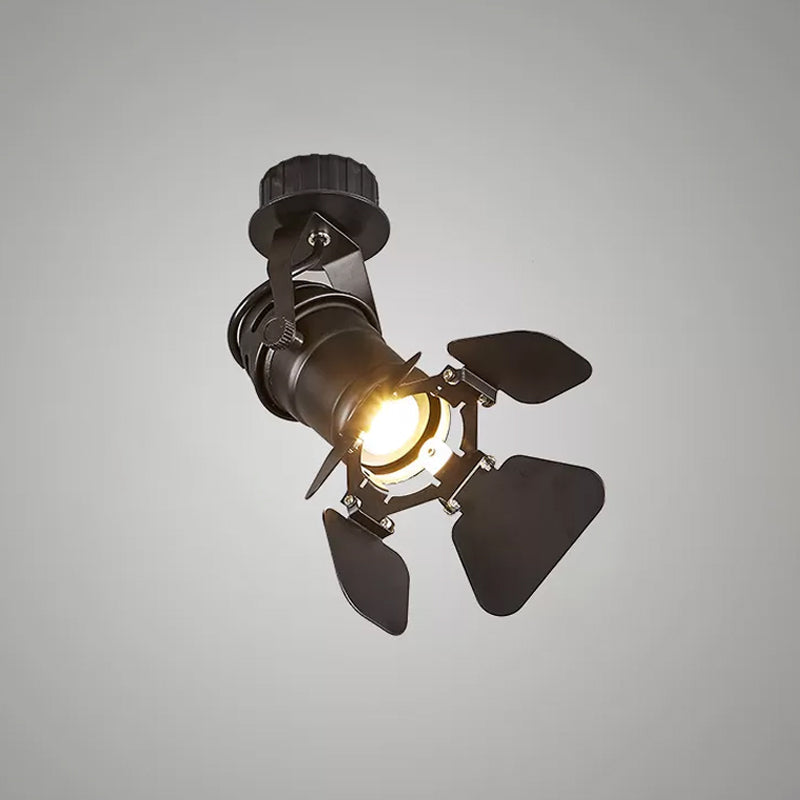 Modern Metal Flush Mount Spotlight With Adjustable Arm - Black Semi Mounted Light