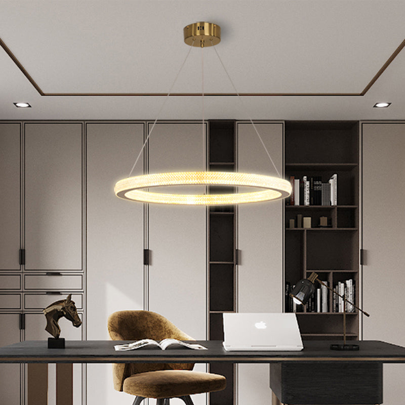 Minimalistic Brass LED Chandelier Light with Acrylic Suspension - 1/3/4-Tier Circle Design