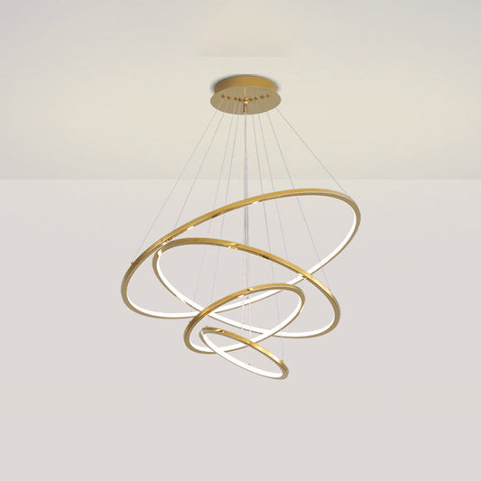 Gold Multi -Tire Chandelier Lamp Simplicity Stainless Steel LED Circle Ceiling Pendant