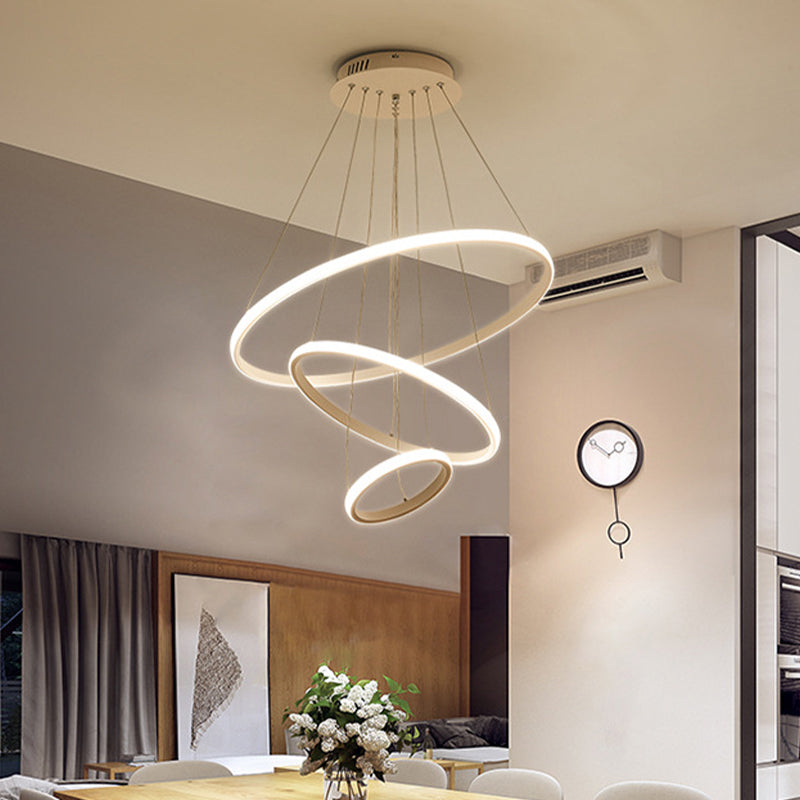 Minimalist 3-Head LED Acrylic Ceiling Suspension Chandelier - White/Coffee, Small/Large