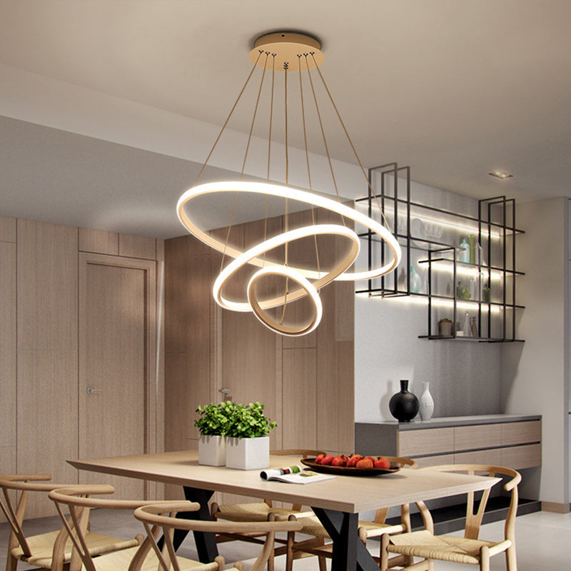 Minimalist 3-Head LED Acrylic Ceiling Suspension Chandelier - White/Coffee, Small/Large
