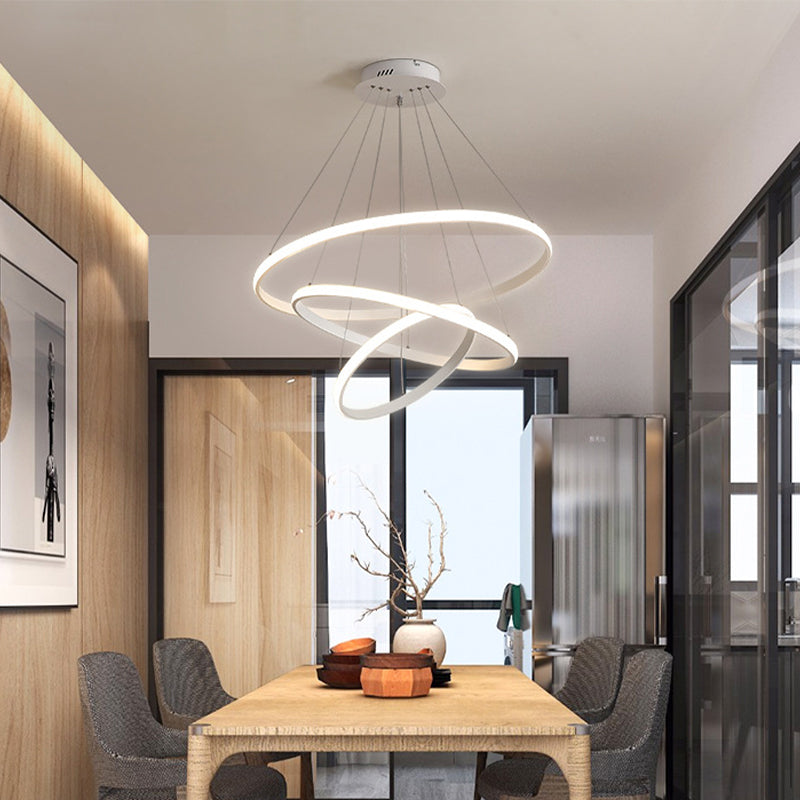 Minimalist 3-Head LED Acrylic Ceiling Suspension Chandelier - White/Coffee, Small/Large