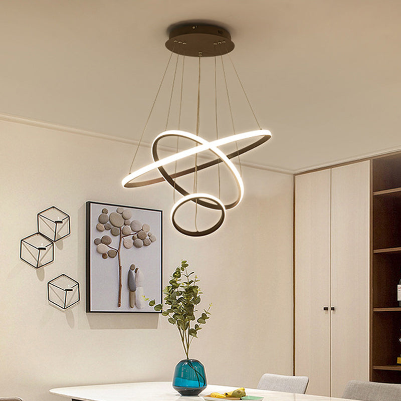 Minimalist 3-Head LED Acrylic Ceiling Suspension Chandelier - White/Coffee, Small/Large