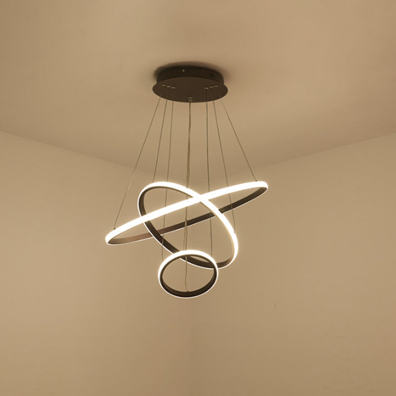Minimalist 3-Head LED Acrylic Ceiling Suspension Chandelier - White/Coffee, Small/Large