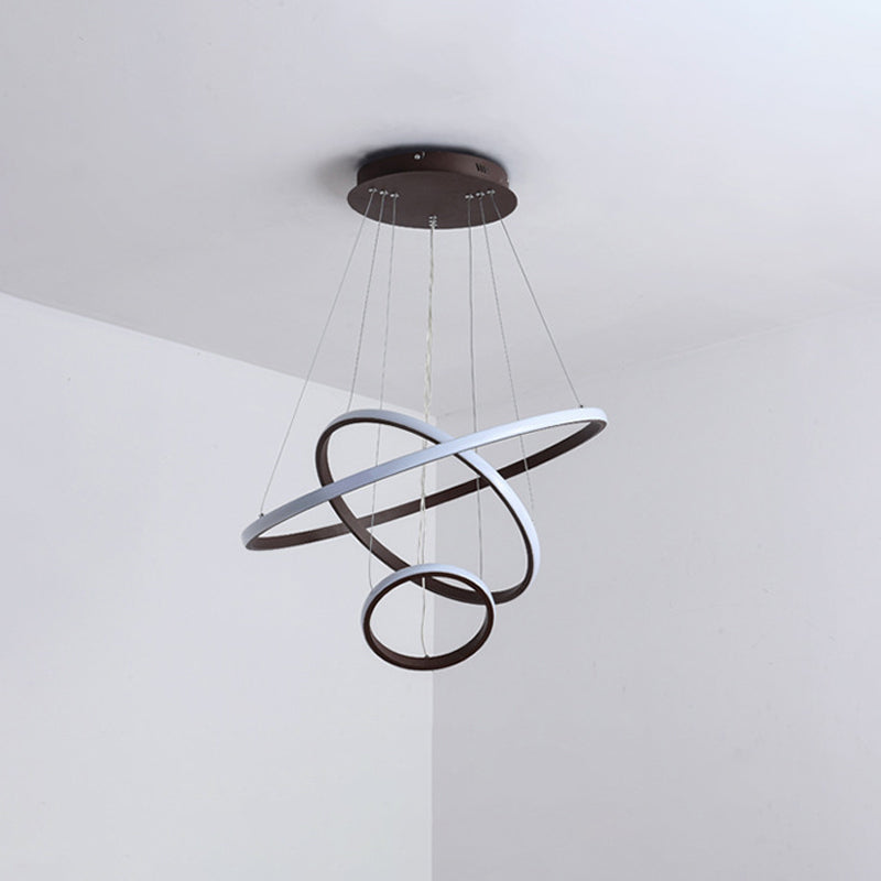 Minimalist 3-Head LED Acrylic Ceiling Suspension Chandelier - White/Coffee, Small/Large
