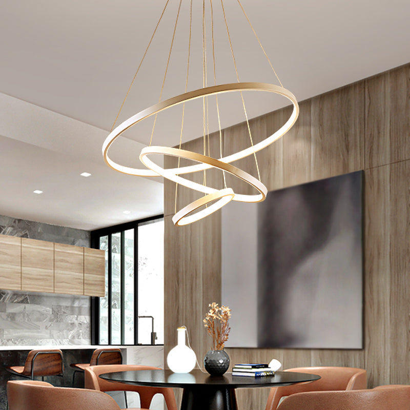 Modern 3-Ring LED Ceiling Chandelier: Acrylic Pendant Light in Black/White/Gold