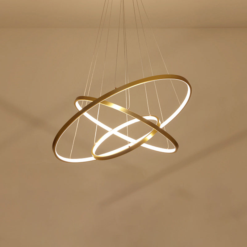 Modern 3-Ring LED Ceiling Chandelier: Acrylic Pendant Light in Black/White/Gold
