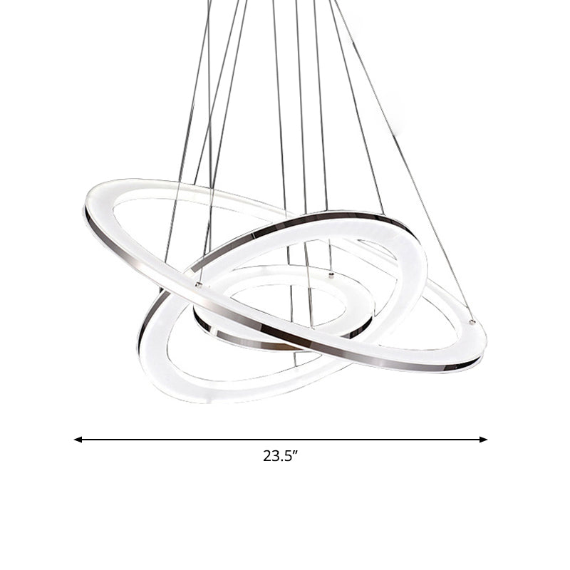 Minimal Silver LED Chandelier Pendant Lights - Hang Lamp in Warm/White Light