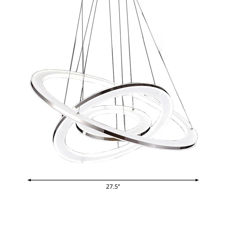 Minimal Silver LED Chandelier Pendant Lights - Hang Lamp in Warm/White Light