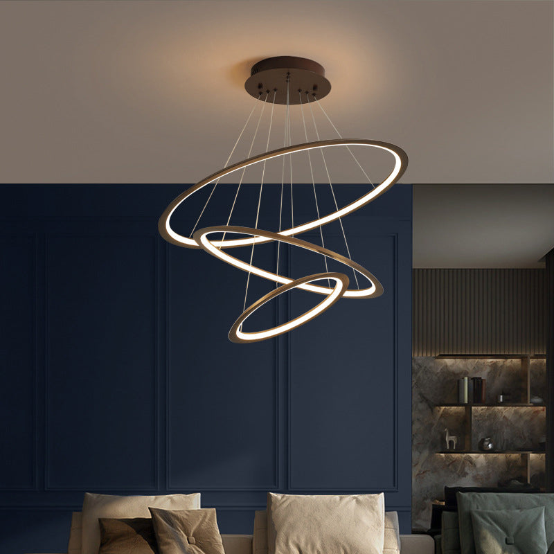 Simplicity Gold/Coffee LED Pendant Chandelier - Acrylic 3/4-Tiered Loop Ceiling Hang Light for Living Room