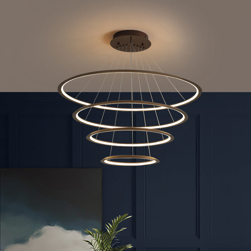 Simplicity Gold/Coffee LED Pendant Chandelier - Acrylic 3/4-Tiered Loop Ceiling Hang Light for Living Room