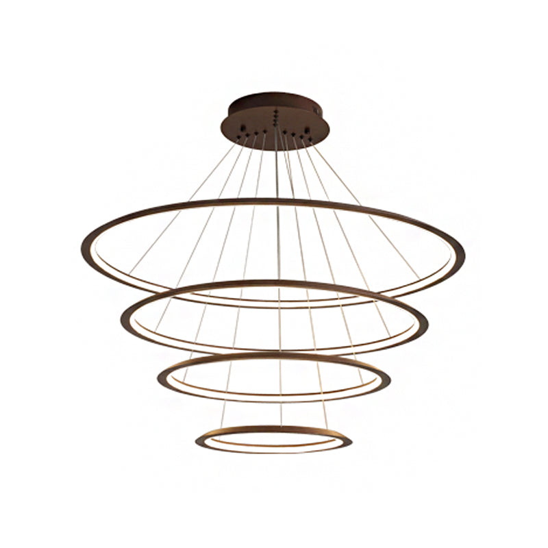 Simplicity Gold/Coffee LED Pendant Chandelier - Acrylic 3/4-Tiered Loop Ceiling Hang Light for Living Room
