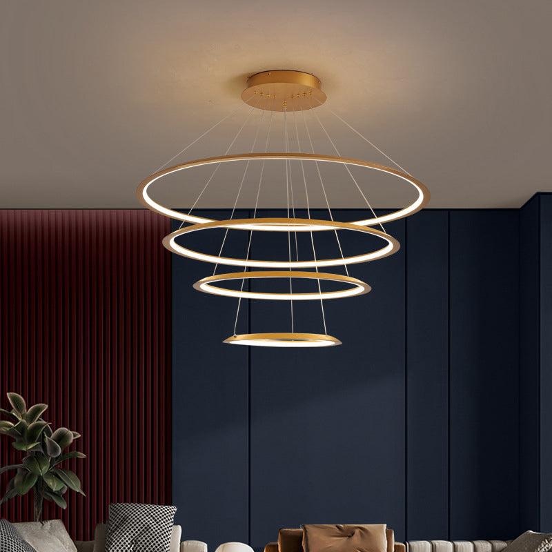 Simplicity Gold/Coffee LED Pendant Chandelier - Acrylic 3/4-Tiered Loop Ceiling Hang Light for Living Room