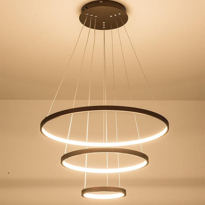 Adjustable 3-Tier Circle Chandelier: Modern Metal LED Hanging Light for Bedrooms (Black/White)