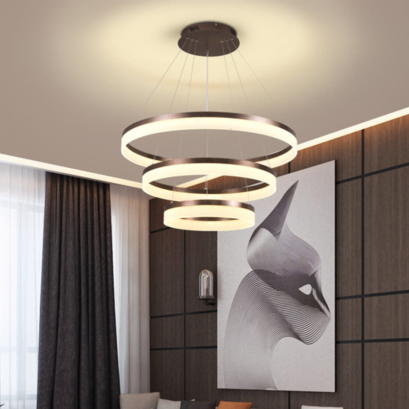 Kit de suspension LED en acrylique minimaliste - Lustre circulaire marron pour chambre à coucher - Choisissez 1 à 3 niveaux