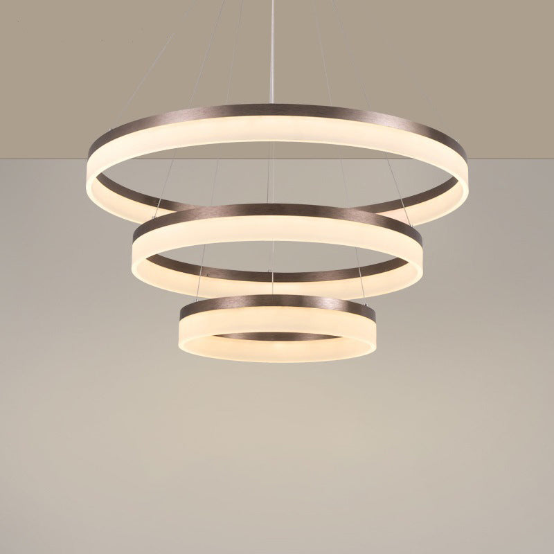 Kit de suspension LED en acrylique minimaliste - Lustre circulaire marron pour chambre à coucher - Choisissez 1 à 3 niveaux