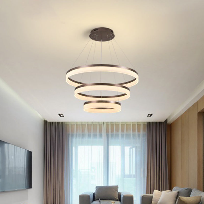 Kit de suspension LED en acrylique minimaliste - Lustre circulaire marron pour chambre à coucher - Choisissez 1 à 3 niveaux