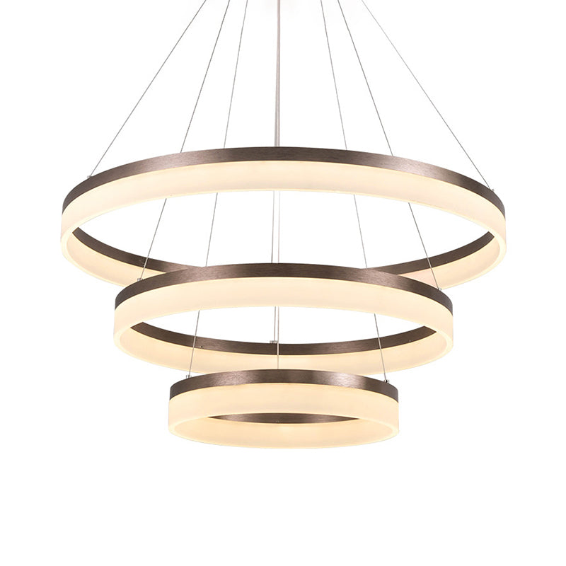 Kit de suspension LED en acrylique minimaliste - Lustre circulaire marron pour chambre à coucher - Choisissez 1 à 3 niveaux