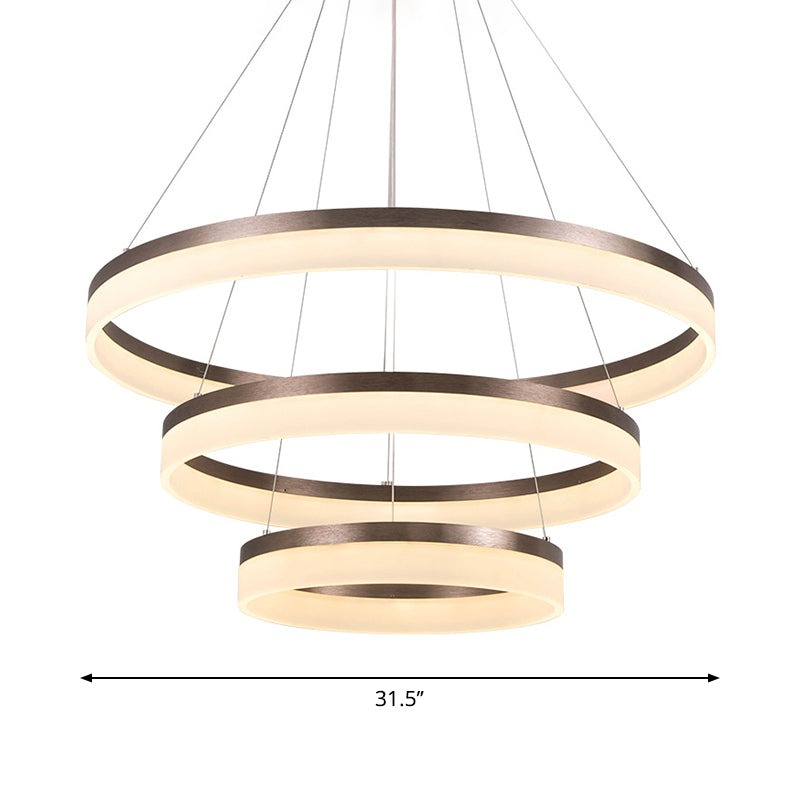 Kit de suspension LED en acrylique minimaliste - Lustre circulaire marron pour chambre à coucher - Choisissez 1 à 3 niveaux
