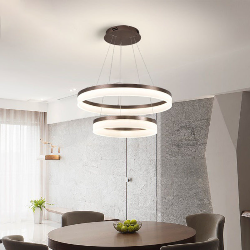 Kit de suspension LED en acrylique minimaliste - Lustre circulaire marron pour chambre à coucher - Choisissez 1 à 3 niveaux