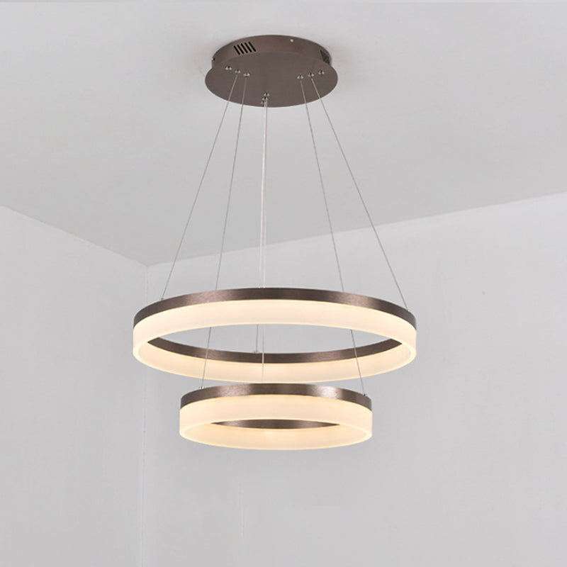 Kit de suspension LED en acrylique minimaliste - Lustre circulaire marron pour chambre à coucher - Choisissez 1 à 3 niveaux