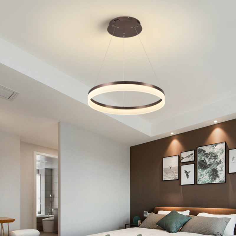 Kit de suspension LED en acrylique minimaliste - Lustre circulaire marron pour chambre à coucher - Choisissez 1 à 3 niveaux