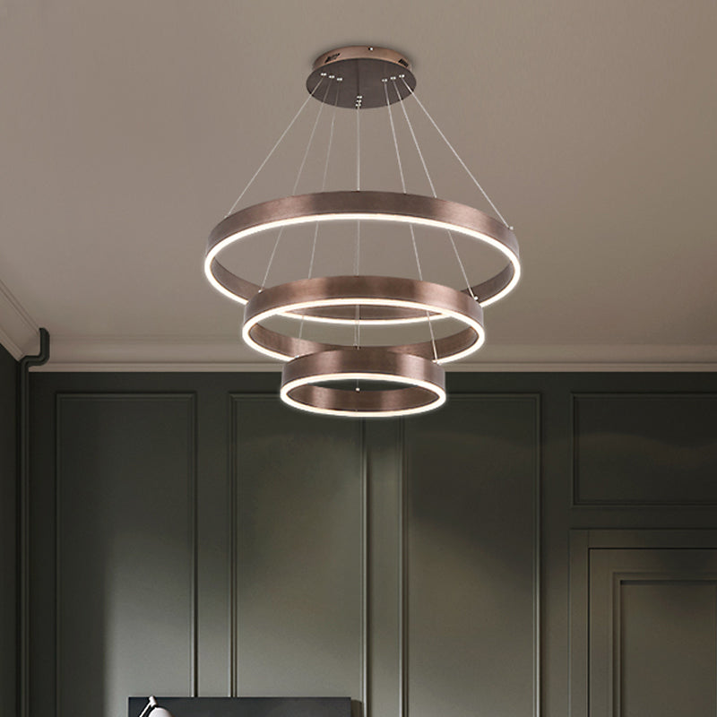 Minimalist Metal LED Chandelier: Circular Living Room Pendant Light (3 Heads) in Coffee/Gold