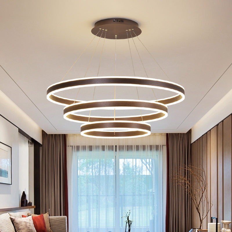 Hanging Pendant Metal LED Circle Chandelier Lamp - Simplicity 2/3-Tier, Coffee Finish