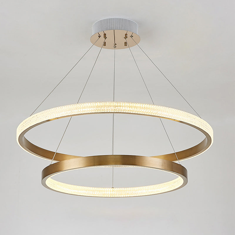 Postmodern Aluminum LED Chandelier with Gold Finish - 2/3 Tiered Hoop Pendant Light