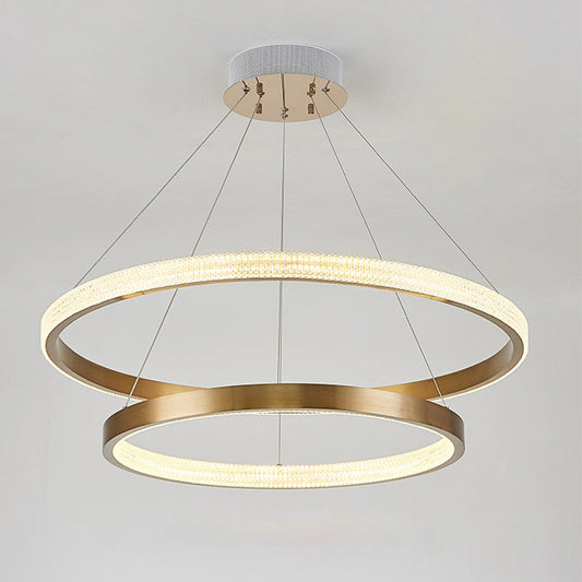 Postmodern Aluminum LED Chandelier with Gold Finish - 2/3 Tiered Hoop Pendant Light