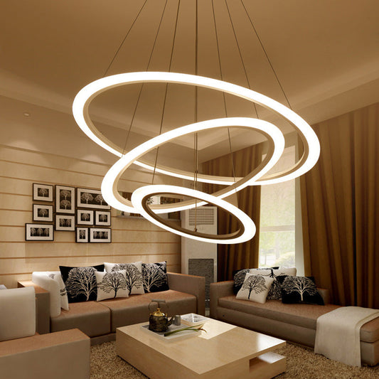 Multi Tier 2-3-4 Pendant Chandelier Acrylic White LED Ceiling Hang Light for Dining Room
