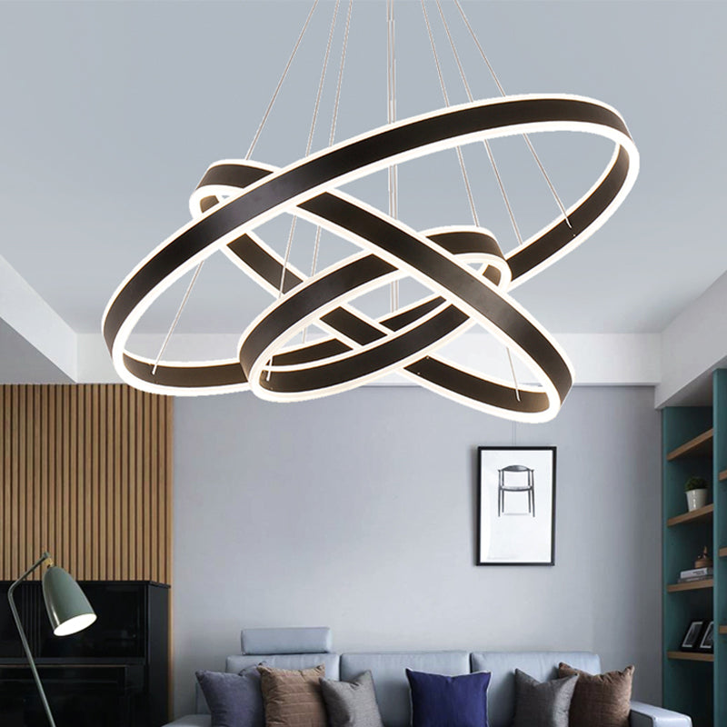 Lustre suspendu moderne à LED, 2/3 niveaux, aluminium, noir
