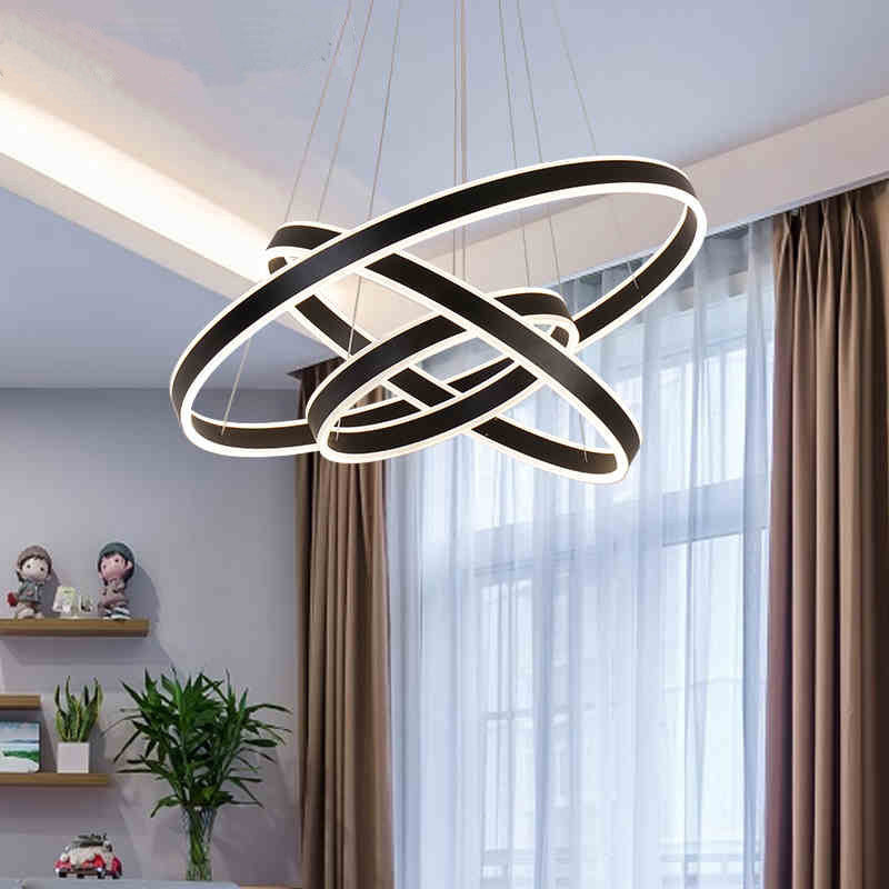 Lustre suspendu moderne à LED, 2/3 niveaux, aluminium, noir