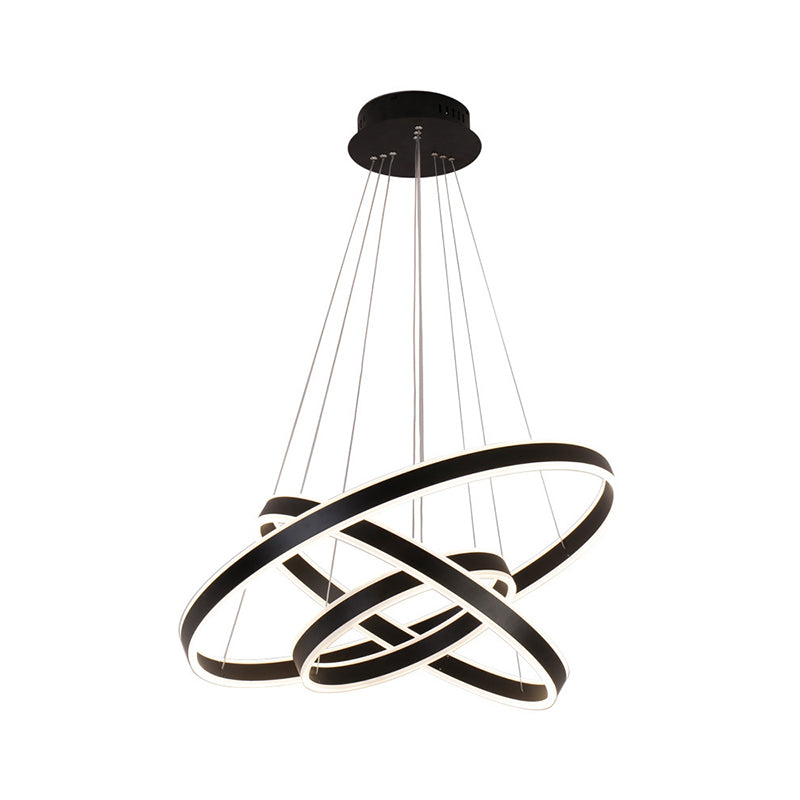 Lustre suspendu moderne à LED, 2/3 niveaux, aluminium, noir