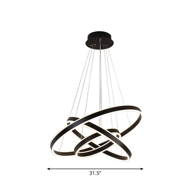 Lustre suspendu moderne à LED, 2/3 niveaux, aluminium, noir