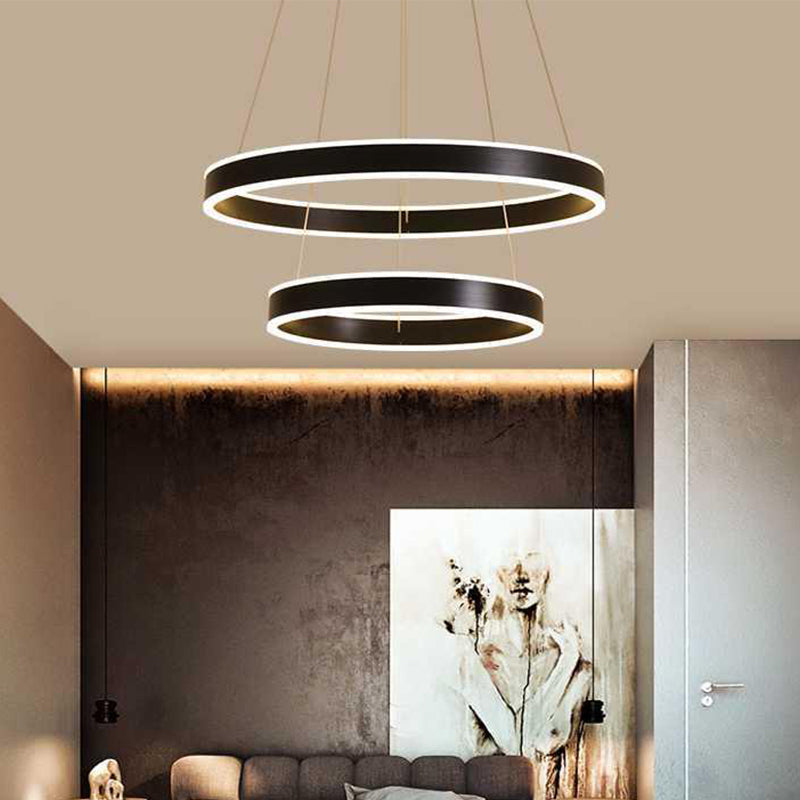 Lustre suspendu moderne à LED, 2/3 niveaux, aluminium, noir