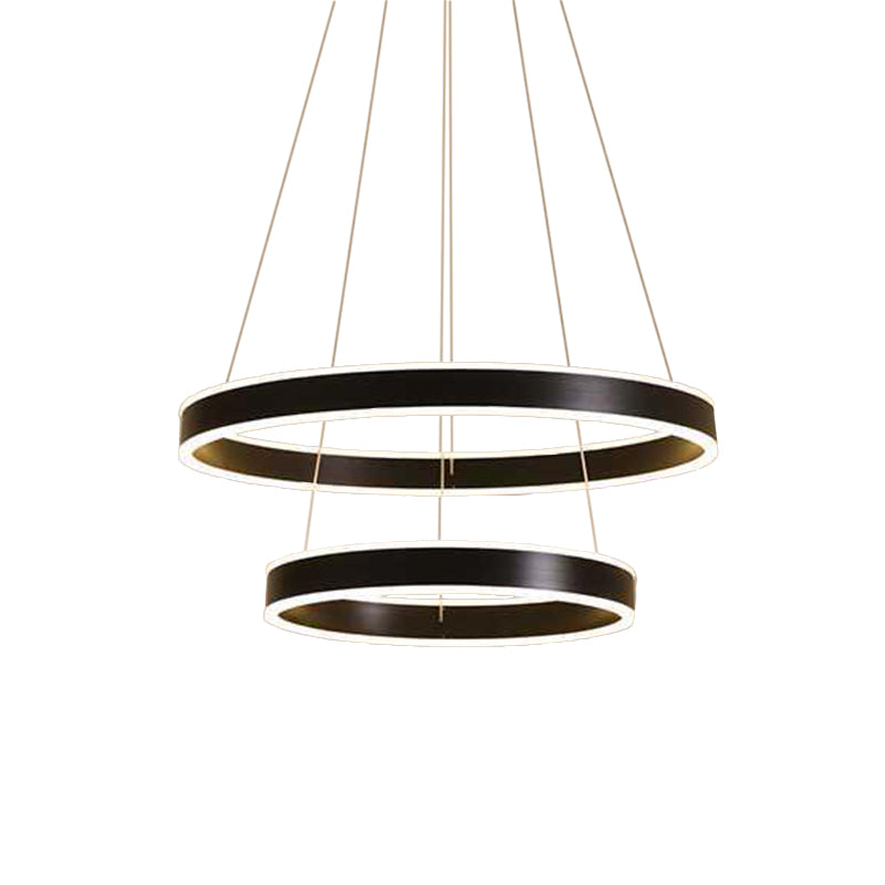 Lustre suspendu moderne à LED, 2/3 niveaux, aluminium, noir