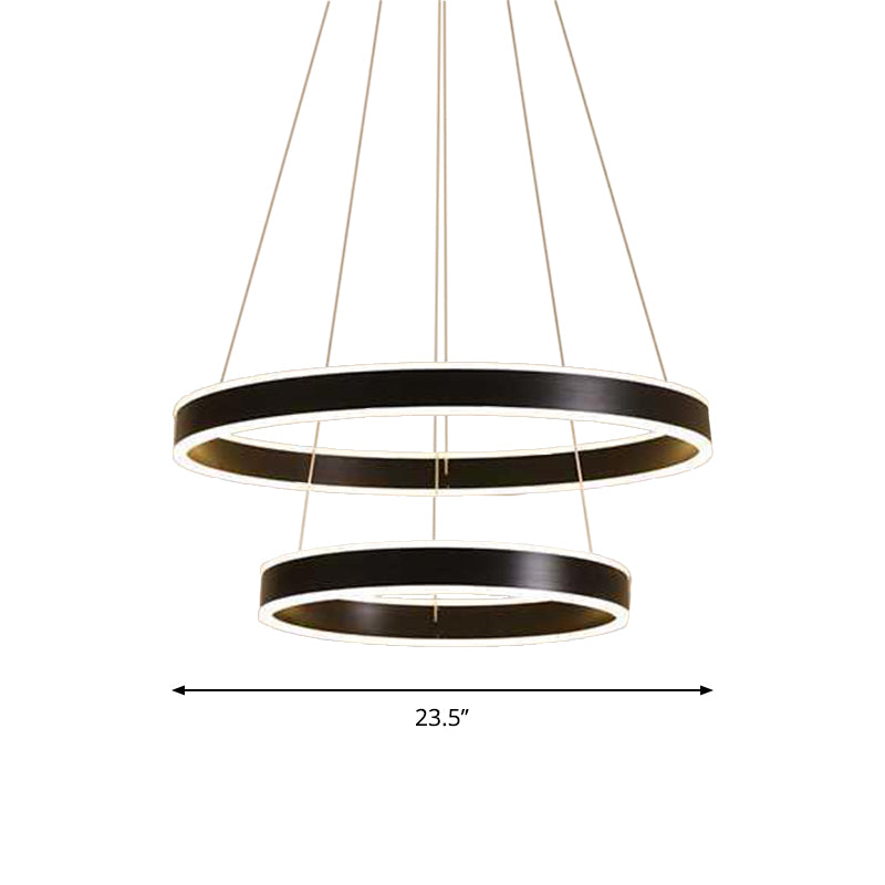 Lustre suspendu moderne à LED, 2/3 niveaux, aluminium, noir