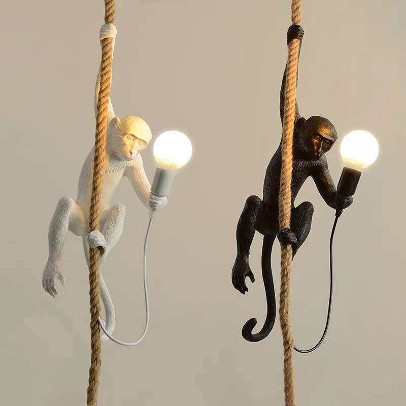 Modern 1-Head Resin Monkey Pendant Light White/Black/Gold Decorative Hanging Ceiling For Restaurants