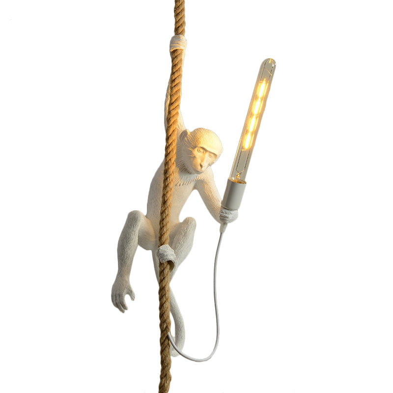 Modern 1-Head Resin Monkey Pendant Light White/Black/Gold Decorative Hanging Ceiling For Restaurants