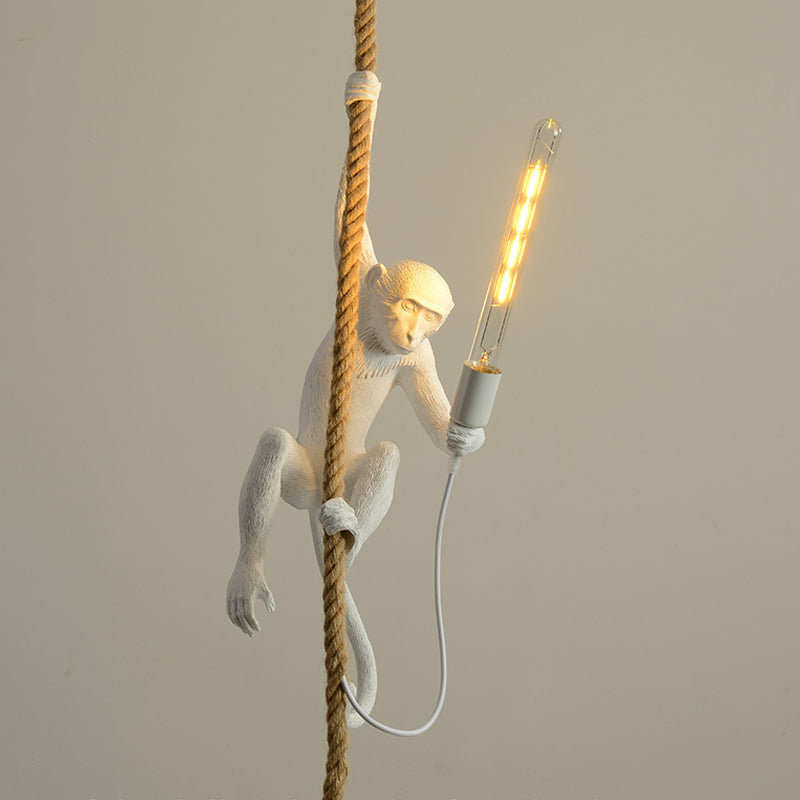 Modern 1-Head Resin Monkey Pendant Light White/Black/Gold Decorative Hanging Ceiling For Restaurants