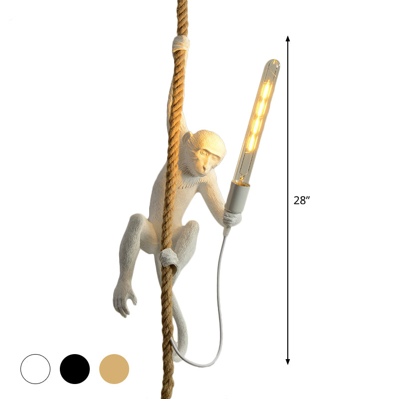 Modern 1-Head Resin Monkey Pendant Light White/Black/Gold Decorative Hanging Ceiling For Restaurants