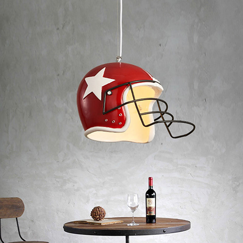 Resin Helmet Pendant Ceiling Light - Red/White Decorative Hanging Lamp For Restaurants