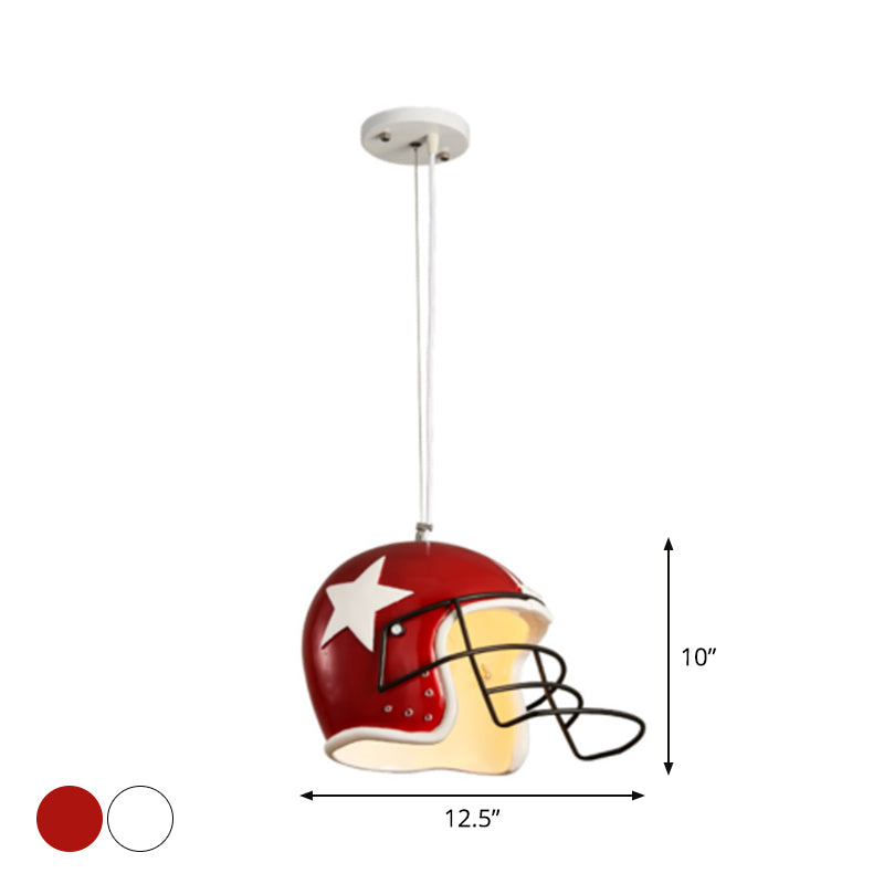 Resin Helmet Pendant Ceiling Light - Red/White Decorative Hanging Lamp For Restaurants