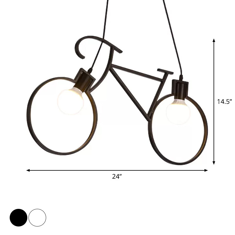 Childrens Room Pendant Light: Black/White Art Deco Bicycle Lamp With 2 Metal Heads