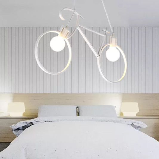 Childrens Room Pendant Light: Black/White Art Deco Bicycle Lamp With 2 Metal Heads White