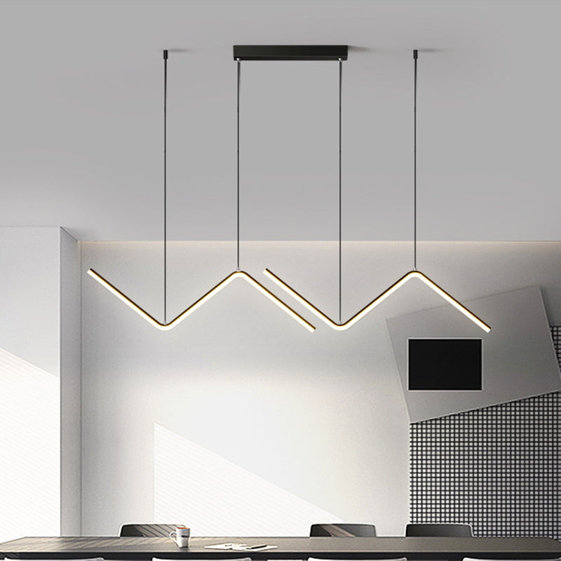 Menkab - Modern Zigzag Pendant Light Fixture Minimalism Aluminum Dining Room LED Ceiling Light in Black/Gold