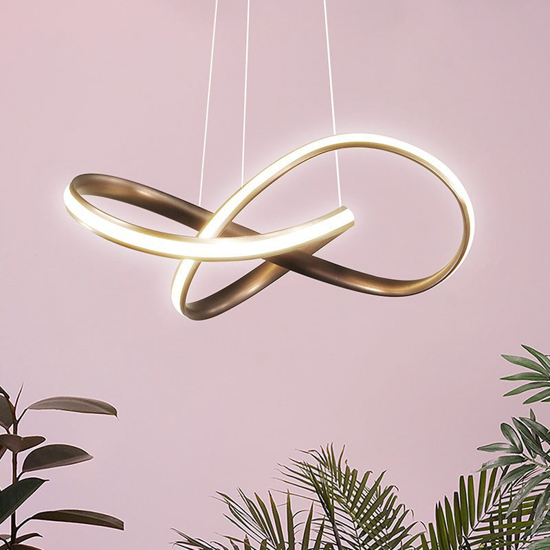 Lustre LED moderne en aluminium pour salle à manger - Design entrelacé en noir/blanc/café, 19,5"/27,5" L